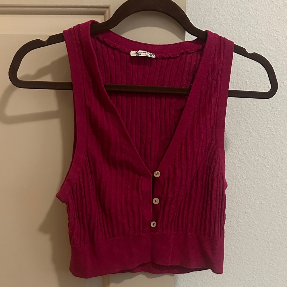 Free People Ribbed Crop Top - Deep Red